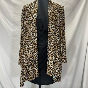 Isabella Rodriguez Animal Print one piece draped black cowl neck women’s top. 1X